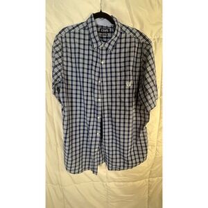 Chaps Mens Plaid Short Sleeve Button Up Shirt Blue White Turquoise XXL